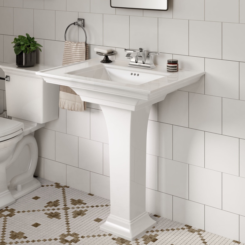 American Standard Town White Ceramic Rectangular Pedestal Bathroom Sink with Overflow