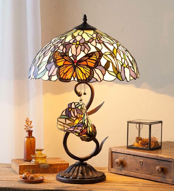 Antawan Stained Glass and Metal Butterfly Dual Lamp