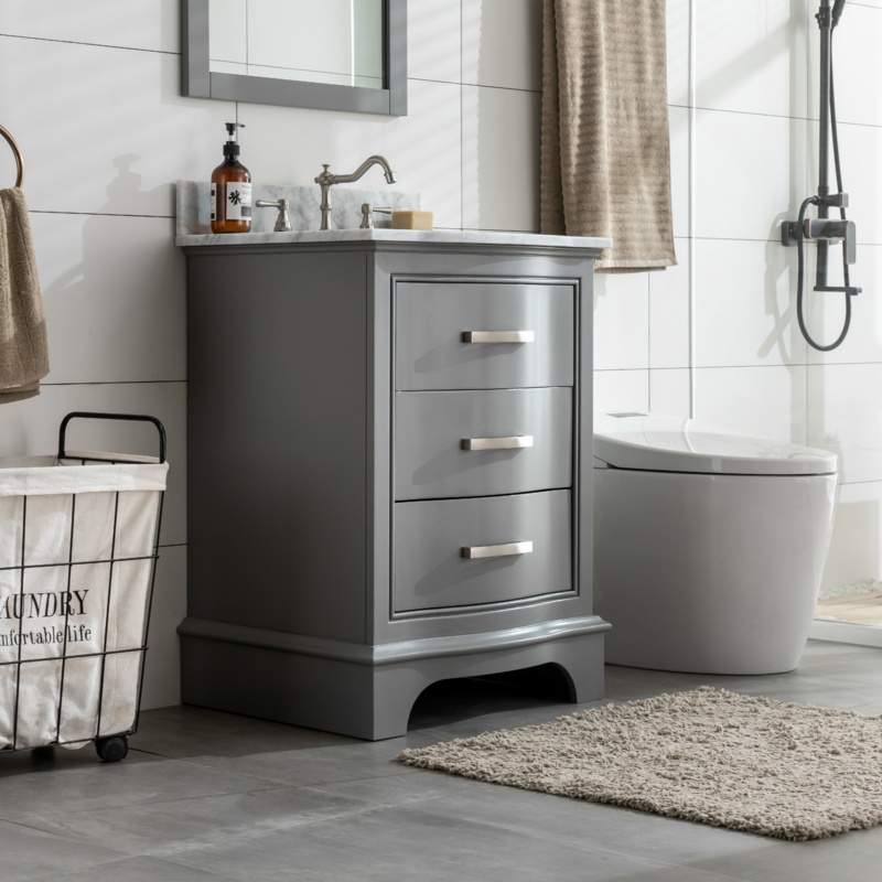 Antoaneta 24'' Free Standing Single Bathroom Vanity with Marble Top