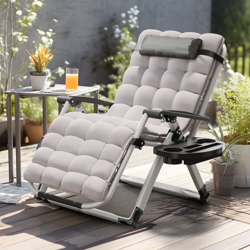 Aramenta Outdoor Metal Chaise Lounge with Table