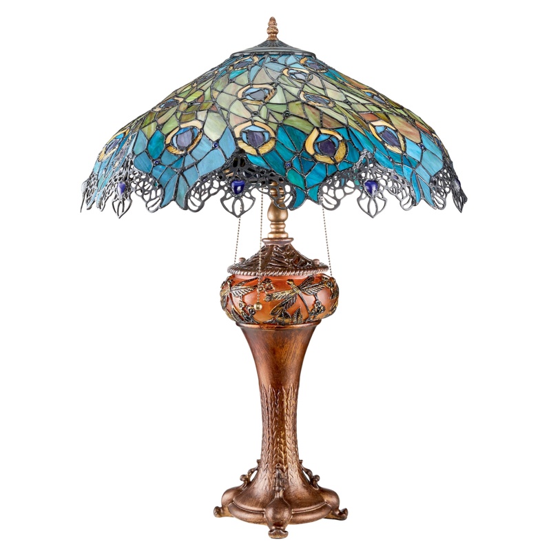 Art Nouveau Peacock Tiffany-Style Table Lamp