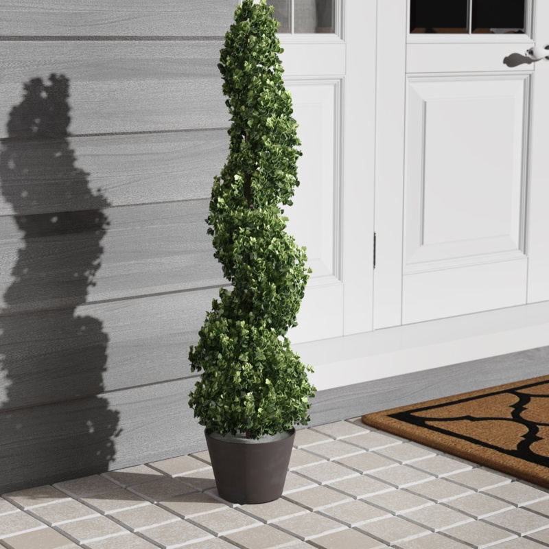 Artificial Potted Green Boxwood Spiral Tree