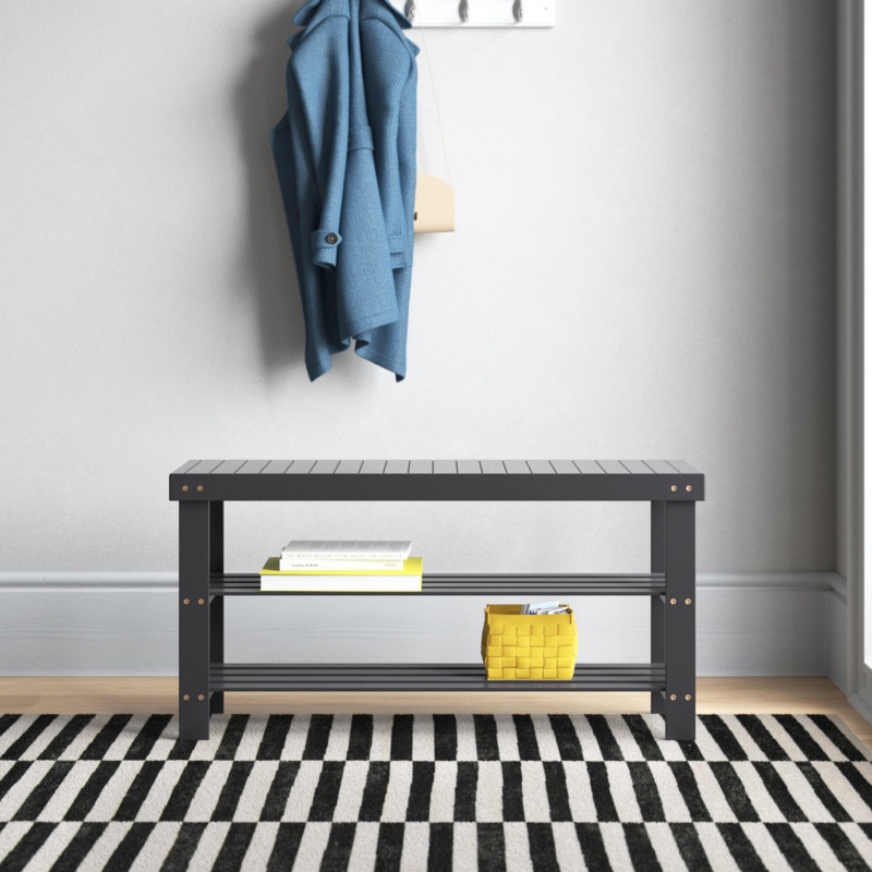 Babb Wood Shelves Storage Bench
