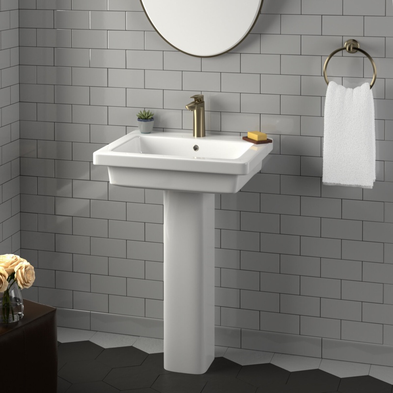 Barclay 27.5'' Tall White Vitreous China Rectangular Pedestal Bathroom Sink with Overflow