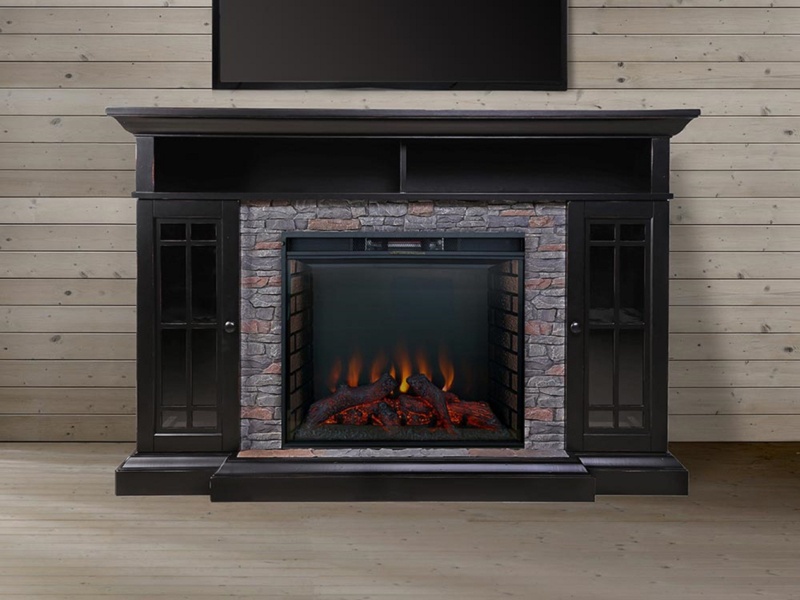 Bennett 66" Infrared Electric Fireplace TV Stand - Faux Stacked Stone Surround & 28" Firebox