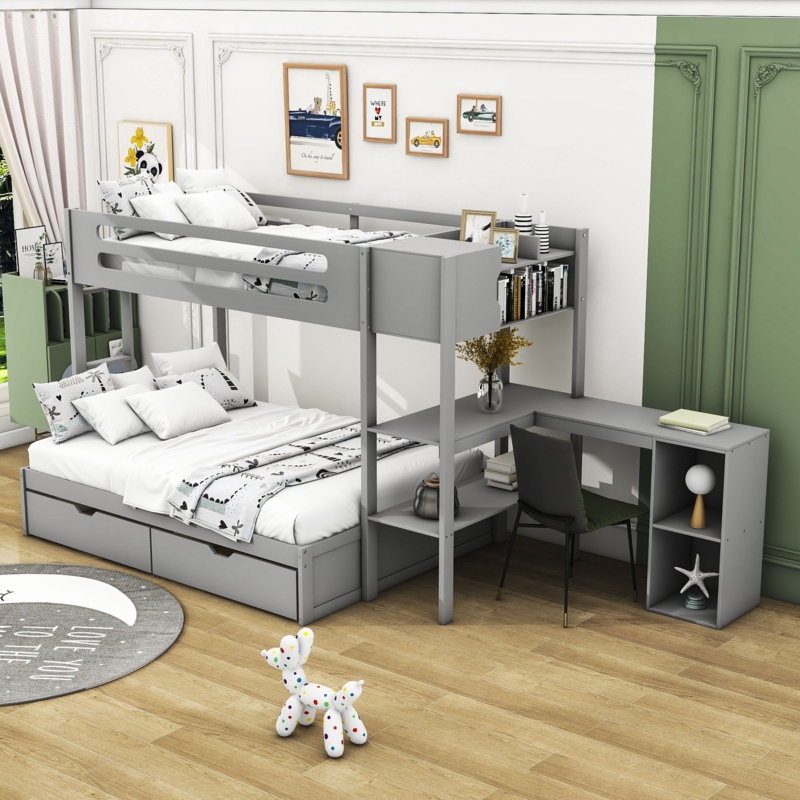 Bente Twin over Full 2 Drawers Standard Bunk Bed with Built-in Desk by Harriet Bee