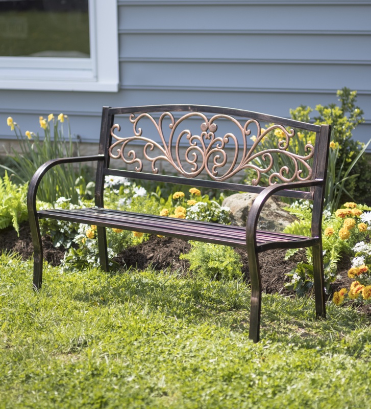 Blooming Garden Metal Bench | Foter