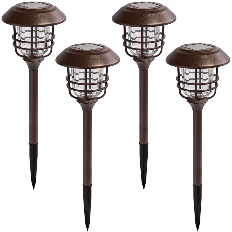 Brown Low Voltage Solar Powered Integrated LED Metal Pathway Light Pack