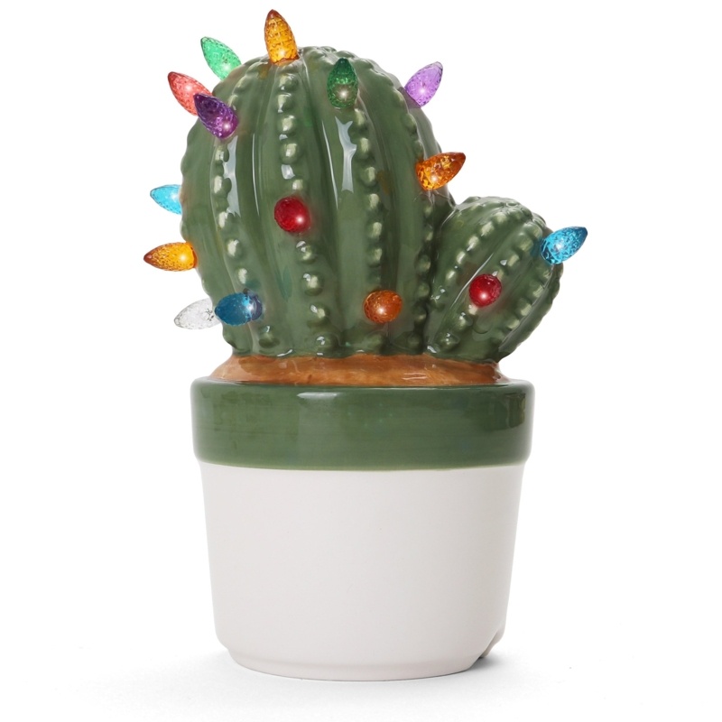 Ceramic Christmas Tree Cactus-Light Up Christmas Tree-Desk Christmas Tree-Miniature Christmas Tree