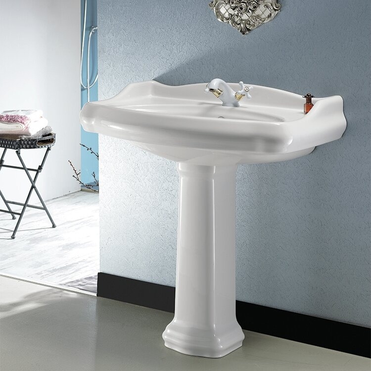 CeraStyle By Nameeks 1837 24.5'' Tall White Ceramic Specialty Pedestal Bathroom Sink with Overflow