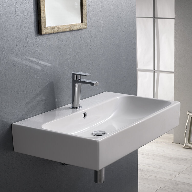 CeraStyle By Nameeks Pinto 18.11'' White Ceramic Rectangular Wall Mount Bathroom Sink with Overflow