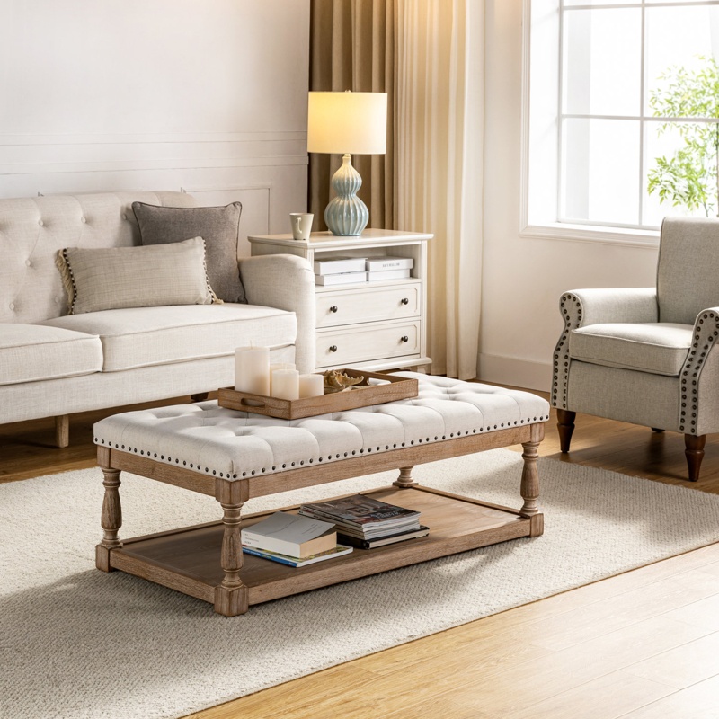 Clymer Rectangular Cocktail Ottoman with Spindle-shaped Legs
