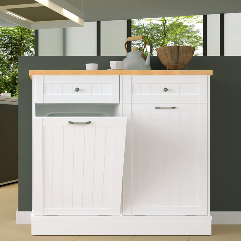Double Tilt Out Trash Cabinet 10 Gallon Wooden Free Standing(Not include trash can)