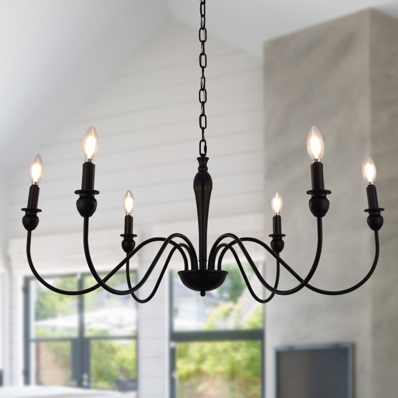 Emilyn 6-Light Dimmable Classic/Traditional Black Finish Farmhouse Candle Style Empire Chandelier