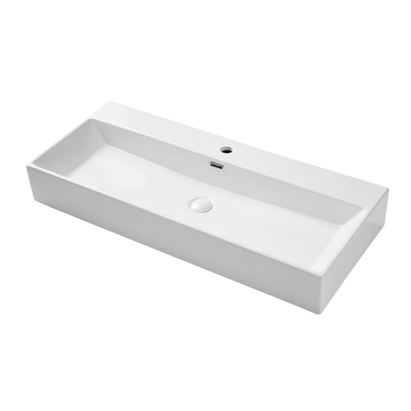 Eridanus 39" L Trough White Ceramic Rectangular Wall Mount/Vessel Bathroom Sink with Overflow