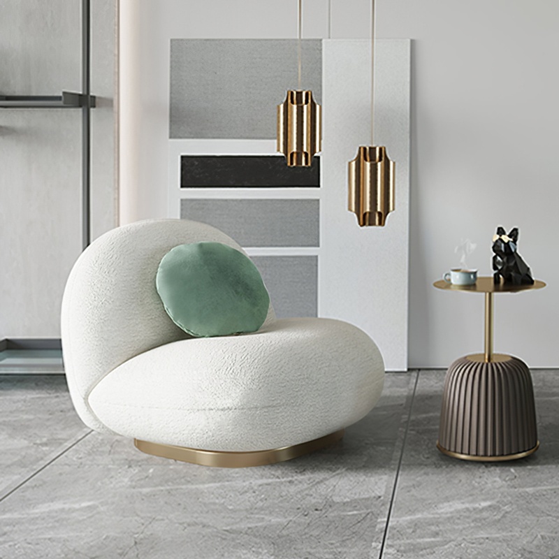 Faux Fur Barrel Accent Chair with Gold Base for Bedroom Living Room Guestroom