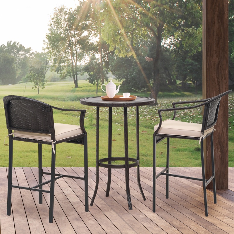 Forest Home 3-PieceBar Height Patio Dining Set Outdoor Metal Table TopFor Balcony 