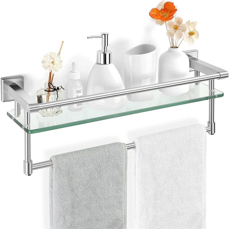 Glass Floating Shelf with Towel Bar