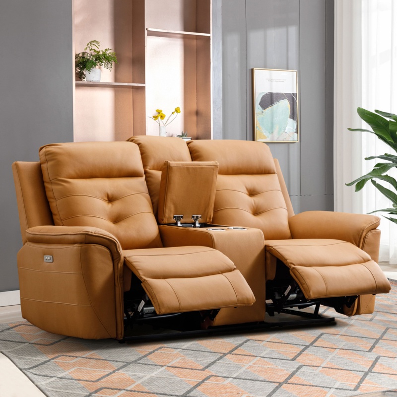 Gooitske 76.8" Vegan Leather Power Reclining Loveseat With USB Port And Cupholder