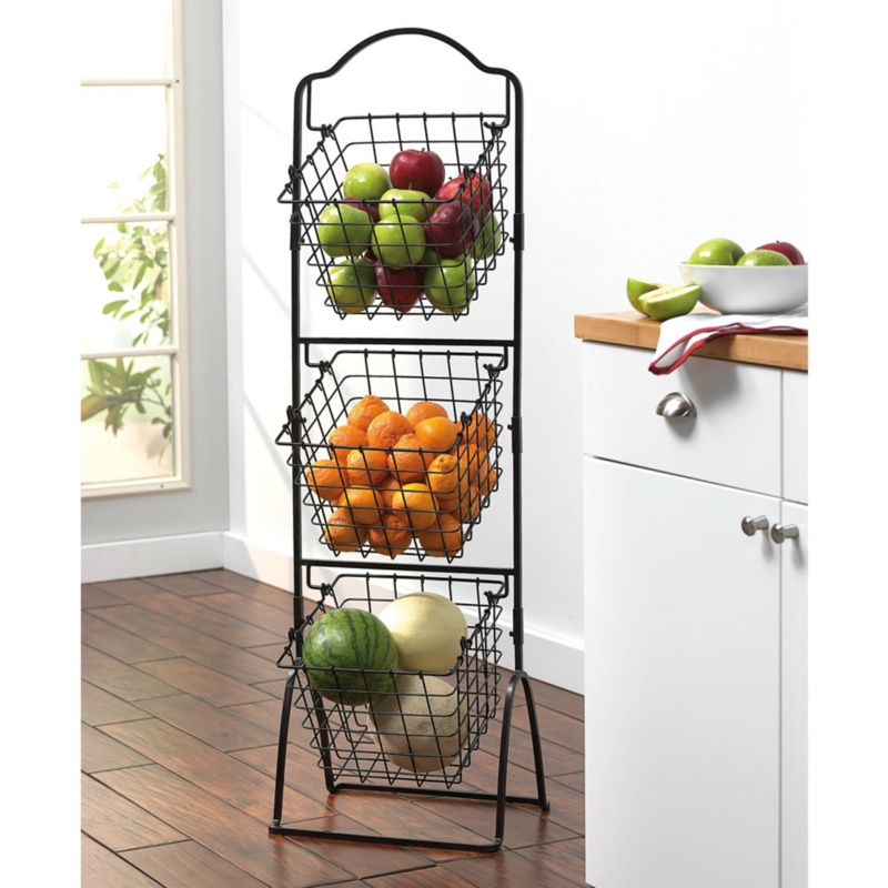 Gourmet Basics by Mikasa 3-Tier Metal Market Basket, Antique Black