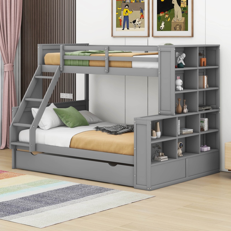Harlye Twin over Full Bunk Bed with Trundle and Shelves