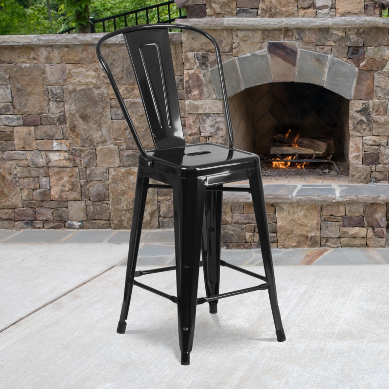 Iddings 24" High Metal Indoor-Outdoor Counter Height Stool with Back