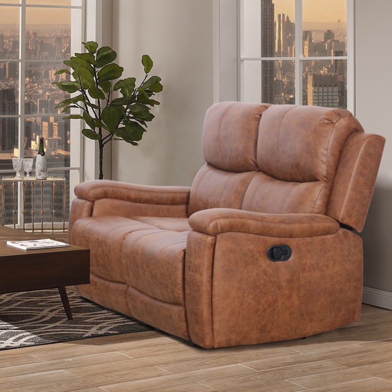Ilkeston 61" Wide Leather Manual Recliner Loveseat Sofa with Cup Holders