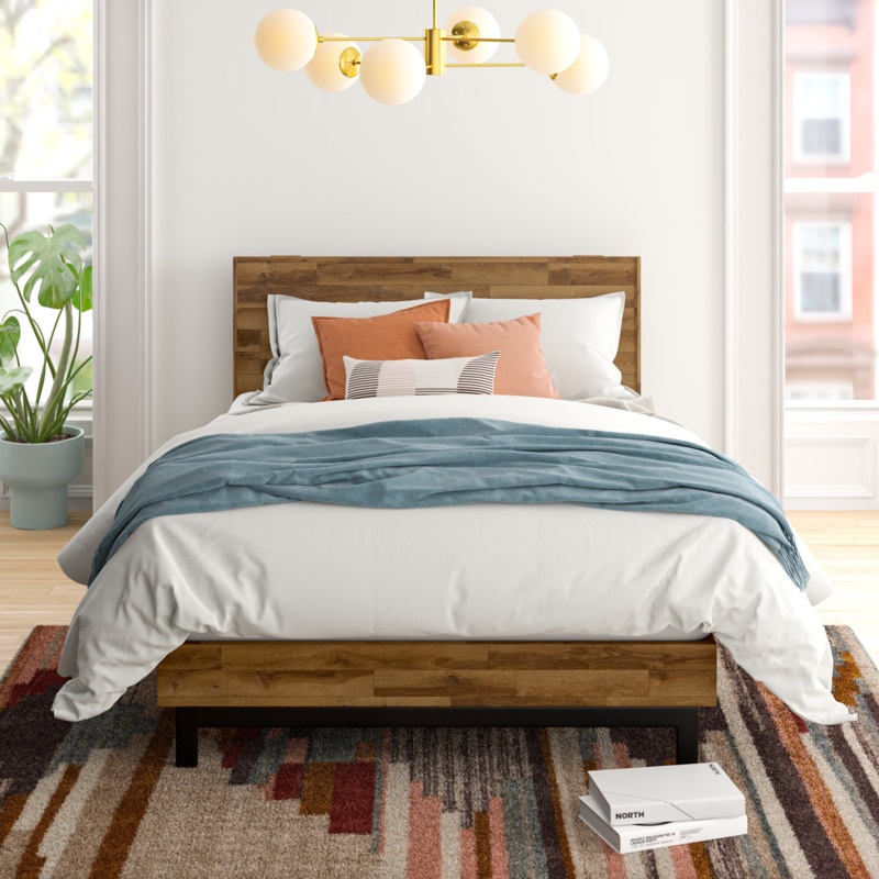Industrial Modern Solid Wood Platform Bed with Adjustable Headboard