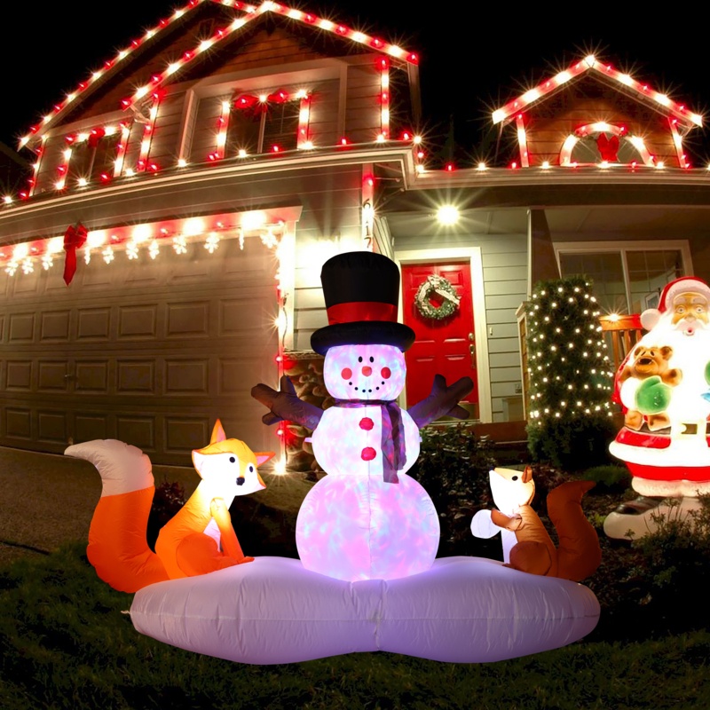 Inflatable Snowman with Fox and Squirrel with Disco Lights Christmas ...