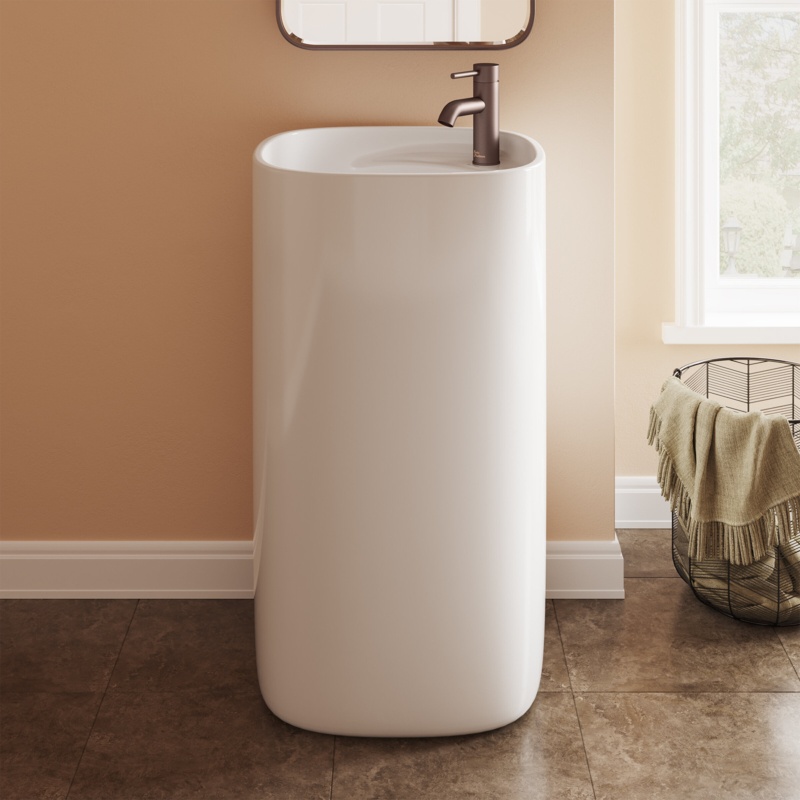 Ivy 34.45" Tall Glossy White Ceramic Rectangular Pedestal Bathroom Sink with Overflow
