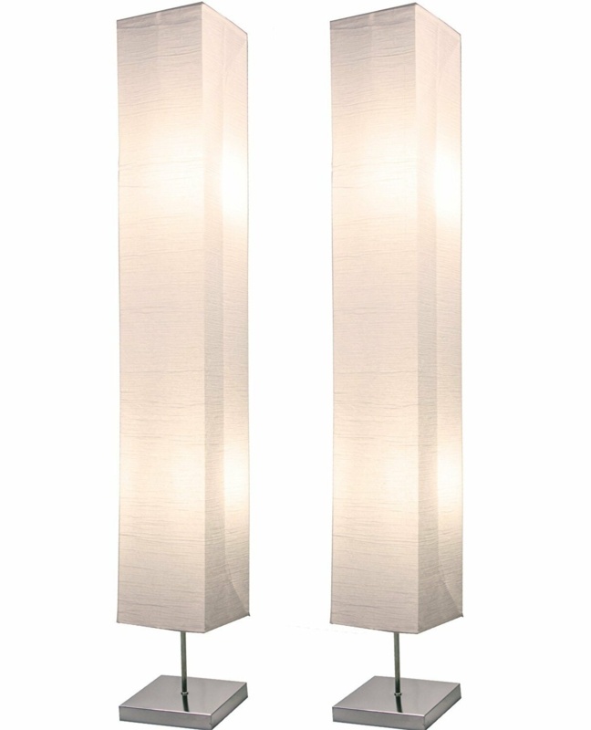Lassalle 50" Column Paper Floor Lamp Set of 2 with Chrome Base and White Paper Shades