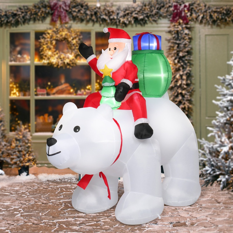 LED Lights Santa Claus Rides Polar Bear Christmas Inflatable Decoration ...