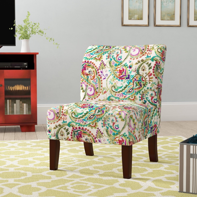 Lemus Paisley Upholstered Slipper Chair with Wooden Legs