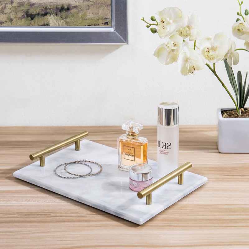 Lorilea Marble Bathroom Accessory Tray w/ Handles