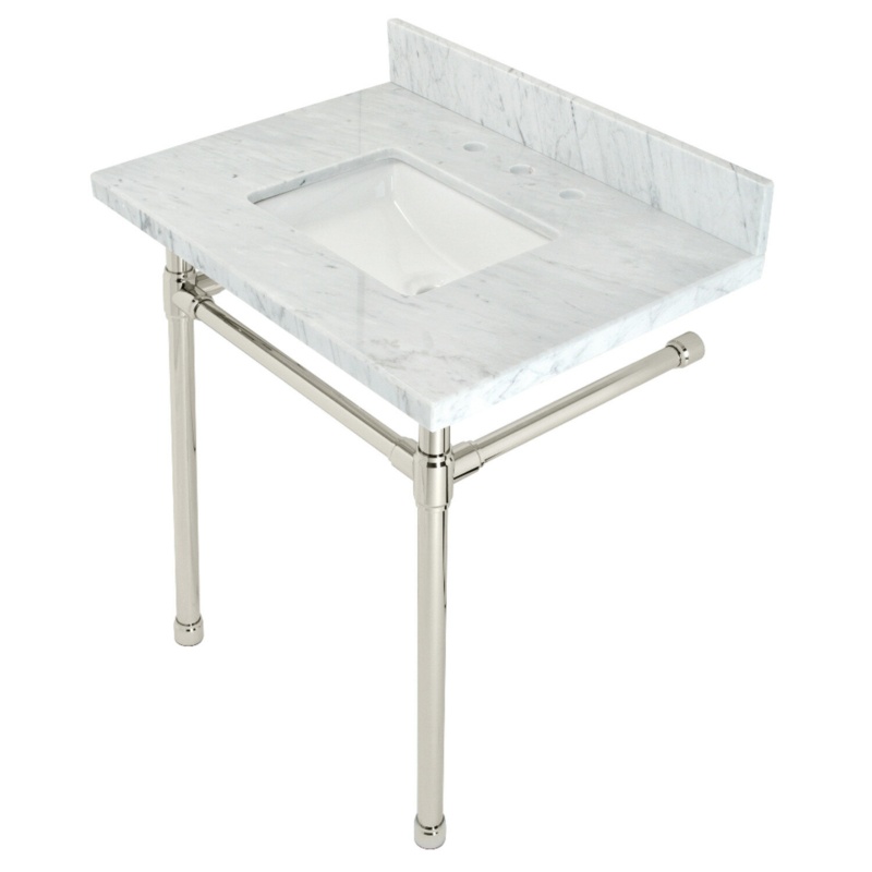 Marble Rectangle Widespread Console Bathroom Sink with Overflow