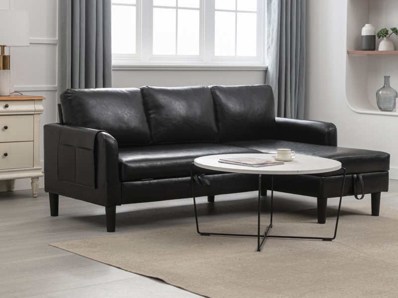 Masir 72.44" Faux Leather Recessed Arm Sofa Bed