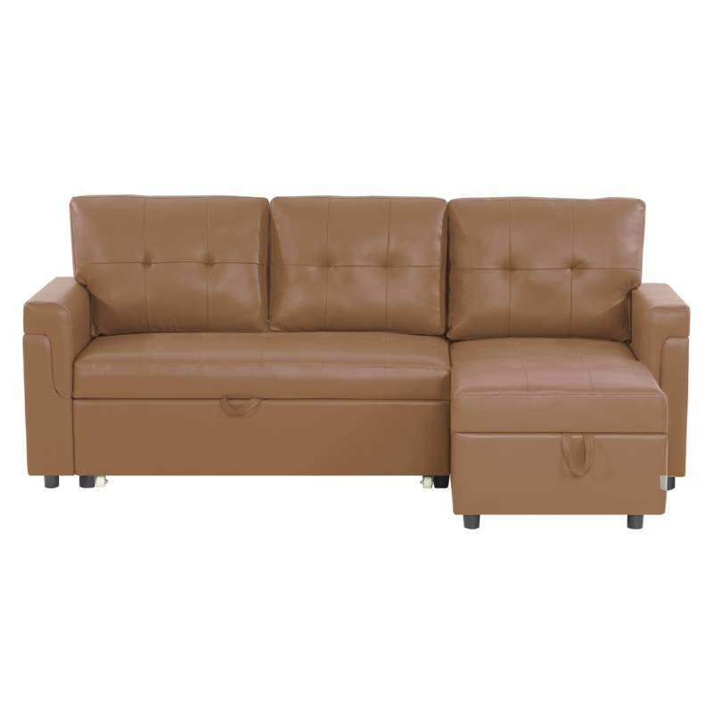 Monasha Vegan Elegant L-Shaped Couch Convertible Pull-Out Bed, Ample Storage, Modern Living