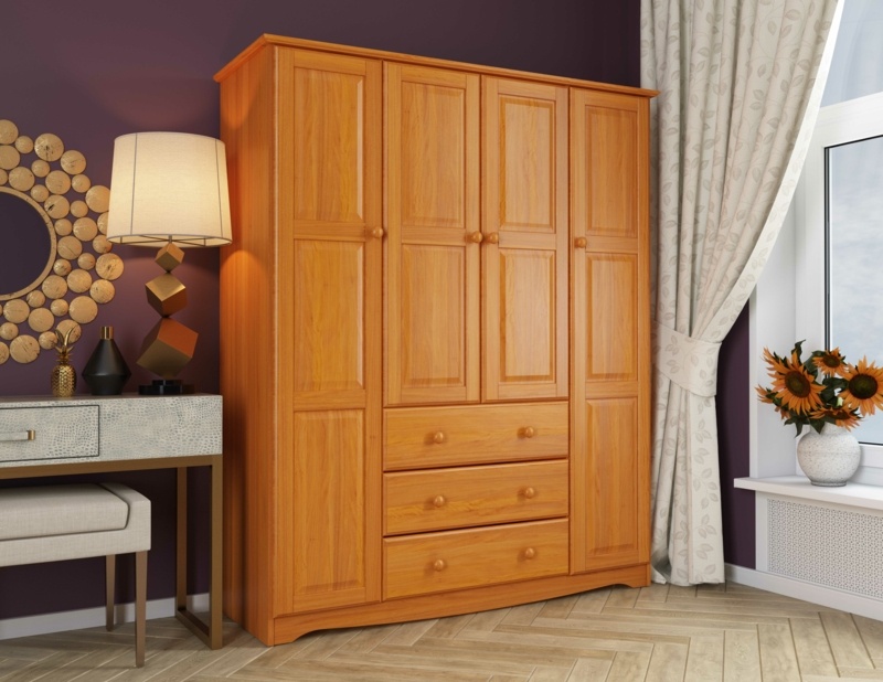 Musman Family 100% Solid Wood 4-door Wardrobe Armoire with 4 Small ...