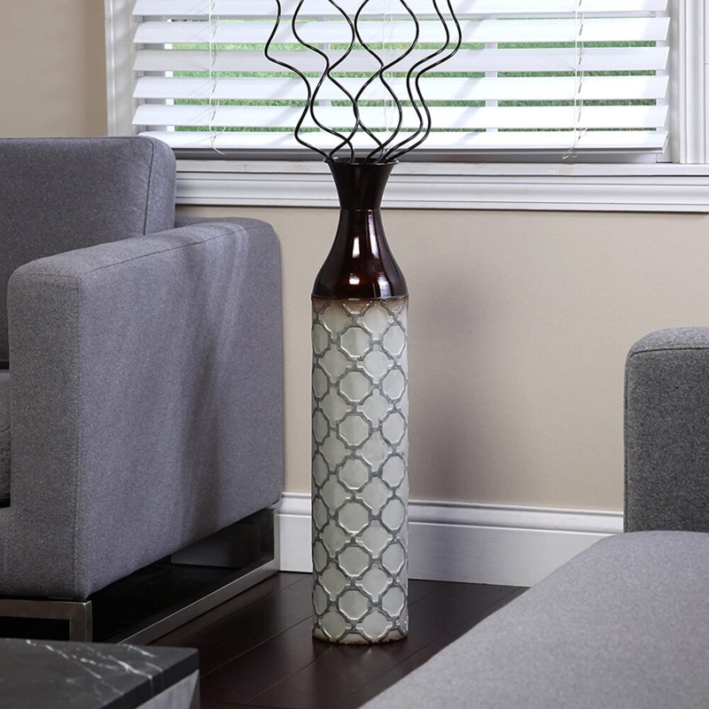 Neil Brown/White 28.5" Stainless Steel Floor Vase