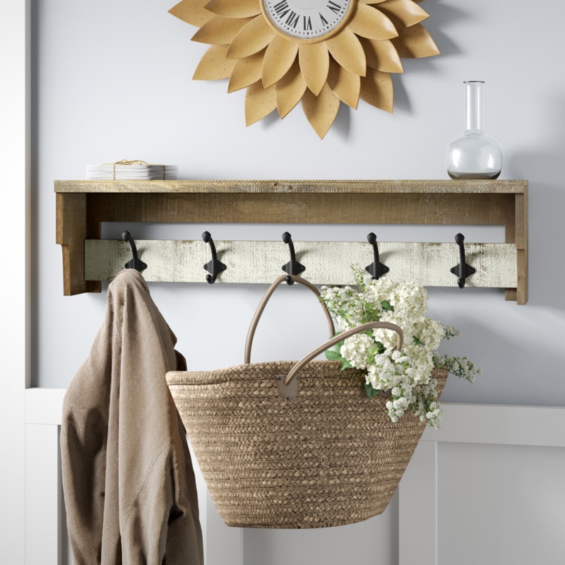 Nicola Solid Wood Wall 5 - Hook Wall Mounted Coat Rack