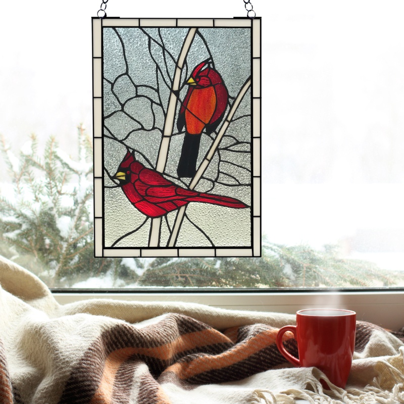 Northern Cardinal Stained Glass Window Panel
