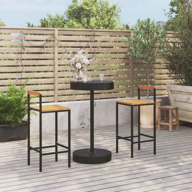 Patio Bar Set Kitchen Bar Table Set Poly Rattan and Solid Wood Acacia
