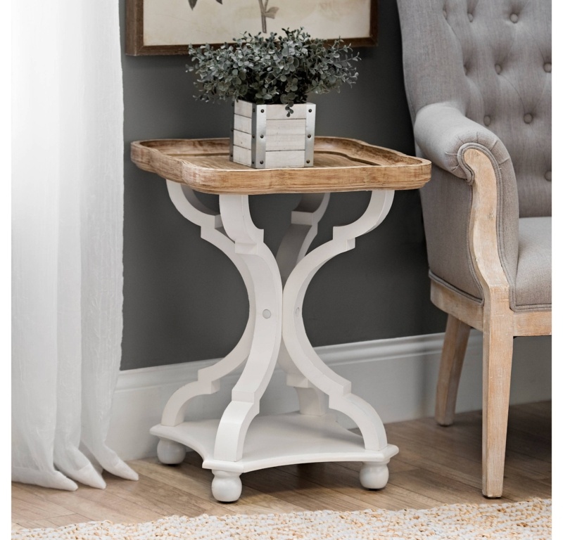 Plaisance Rustic Farmhouse Cottage Core Accent End Table, Natural Tray Top Side Table Nightstand