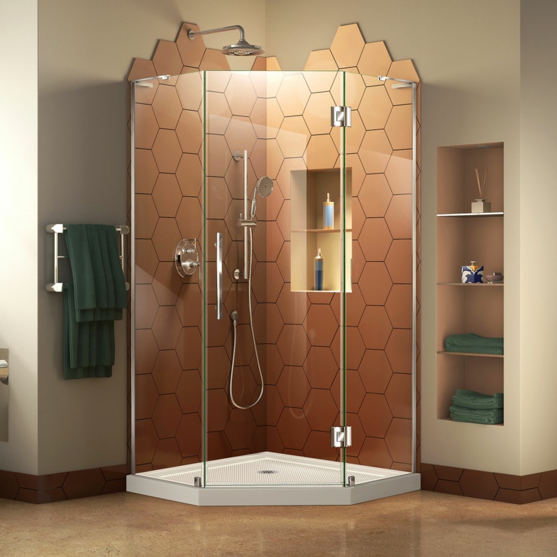 Prism Plus 40" W x 40" D x 74.75" H Frameless Neo-angle Hinged Shower Enclosure with Base Included