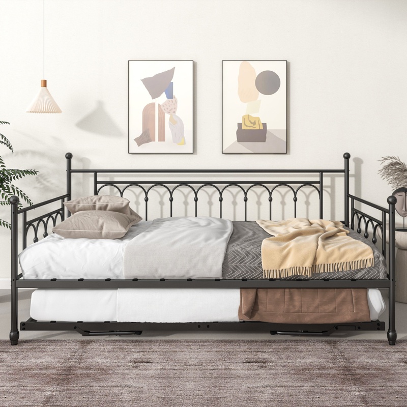 Rackers Twin Steel Metal Daybed With Pop Up Trundle