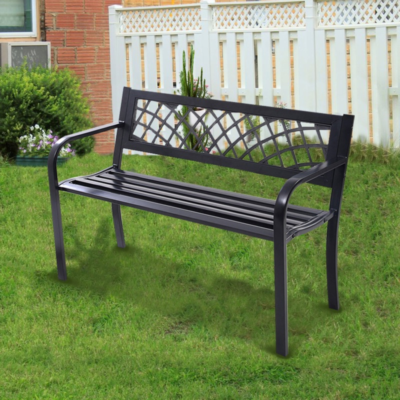 Ruda Outdoor Bench With Steel Frame,Black