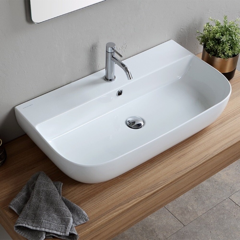 Scarabeo By Nameeks 16.6'' White Ceramic Rectangular Vessel Bathroom Sink with Overflow