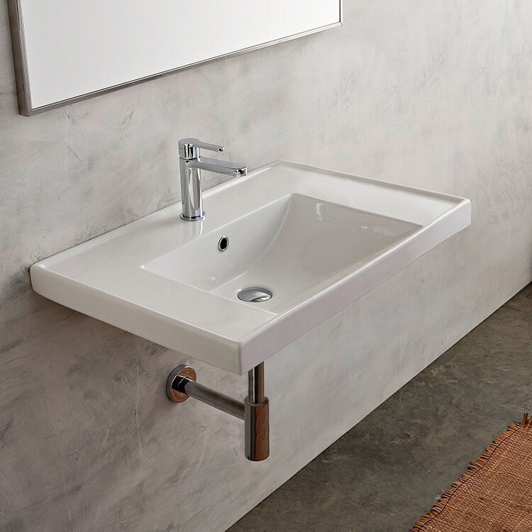 Scarabeo By Nameeks ML 18.5'' Glossy White Ceramic Rectangular Drop-in, Wall Mount Bathroom Sink with Overflow