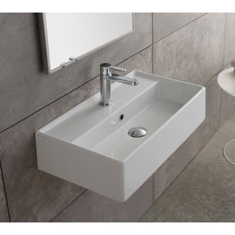 Scarabeo By Nameeks Teorema 13.39'' White Ceramic Rectangular Wall Mount Bathroom Sink with Overflow