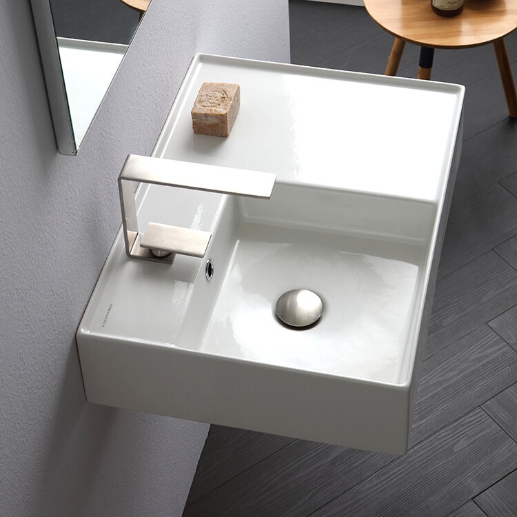 Scarabeo By Nameeks Teorema 17.32'' Bright White Ceramic Rectangular Vessel, Wall Mount Bathroom Sink with Overflow